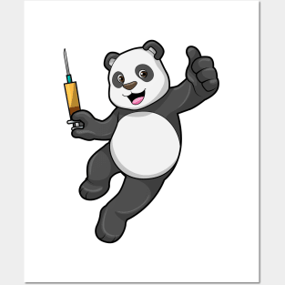 Panda at Vaccination with Syringe Posters and Art